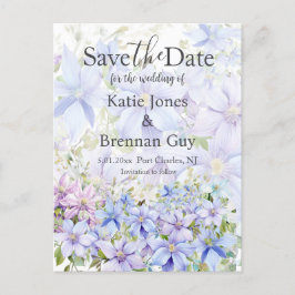 Elegant Periwinkle Clematis Wedding Save the Date Postkarte