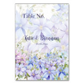 Elegant Periwinkle Clematis Wedding Tischnummer (Rückseite)