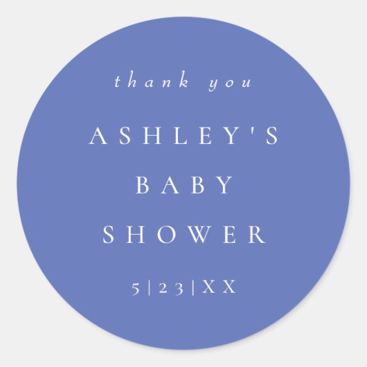 Elegant Periwinkle Coordinate Baby Shower Runder Aufkleber (Vorderseite)