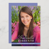 Elegant Periwinkle Custom Foto Graduation Party Einladung (Vorne/Hinten)