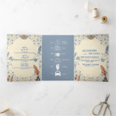 Elegant Periwinkle Floral Wedding Dreifach Gefaltete Einladung (Innenseite)