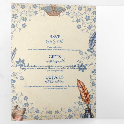 Elegant Periwinkle Floral Wedding Dreifach Gefaltete Einladung (Innen Erste Seite)