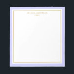 Elegant Periwinkle Gold Personalisiert Notizblock<br><div class="desc">Dieses Notizblock ist elegant und minimalistisch,  mit dicken Randkanten und dünnen goldenen Rahmen. Personalisieren Sie es mit Ihrem Namen oder Firmennamen.</div>