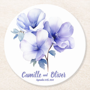 Elegant Periwinkle: Personalisierte Hochzeiten Unt Runder Pappuntersetzer