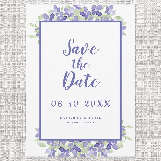 Elegant Periwinkle Wasserfarbe Blumenziton Save The Date