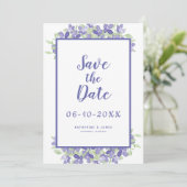 Elegant Periwinkle Wasserfarbe Blumenziton Save The Date (Stehend Vorderseite)