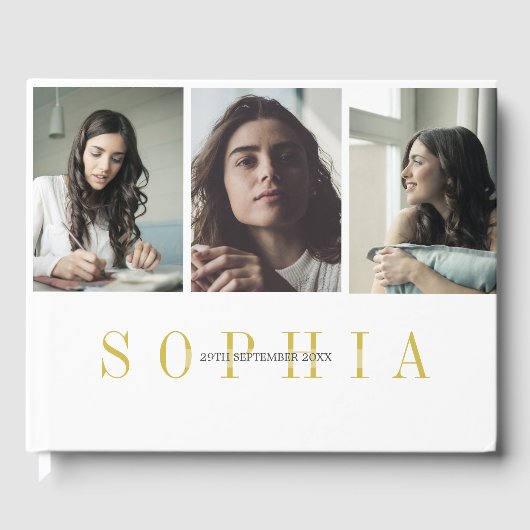 Elegant Personal 3 Foto Bat Mitzvah Gästebuch (Vorderseite)