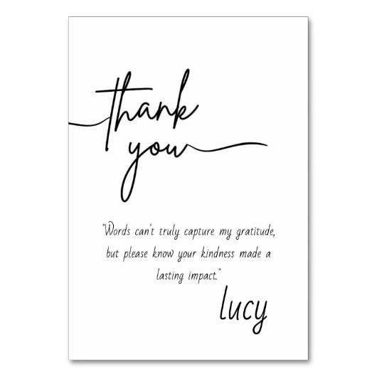 Elegant Personal Dankeschön Card Tischnummer (Vorderseite)
