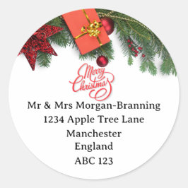 Elegant Personalised Christmas Address Return Runder Aufkleber