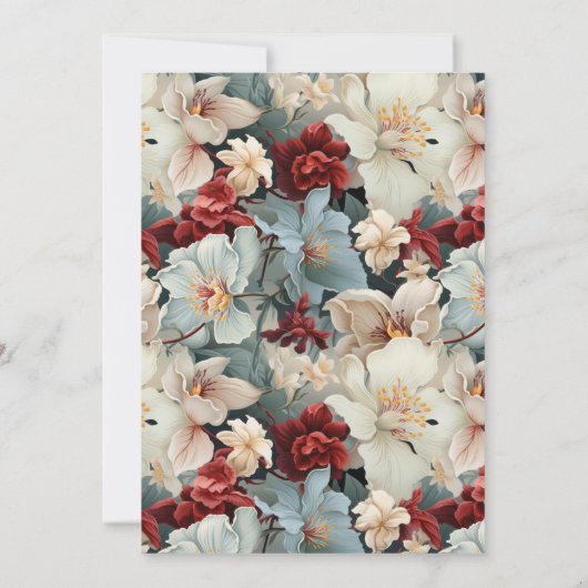 Elegant Personalisiert Blue/Ruby Red Floral Mitteilungskarte (Rückseite)