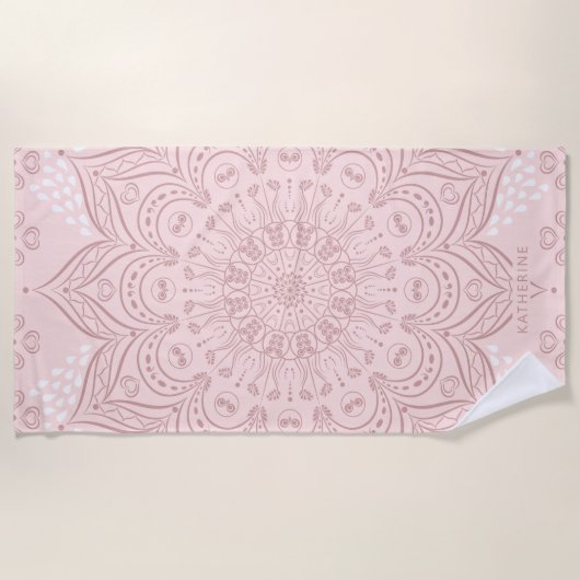 Elegant Personalisiert Boho Blush Pink Mandala Strandtuch (Vorderseite)