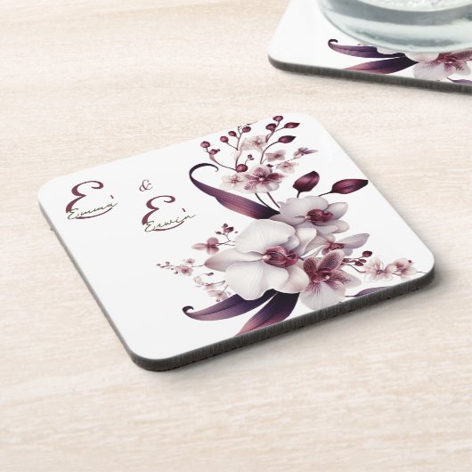 Elegant Personalisiert floral Getränkeuntersetzer (Linke Seite)