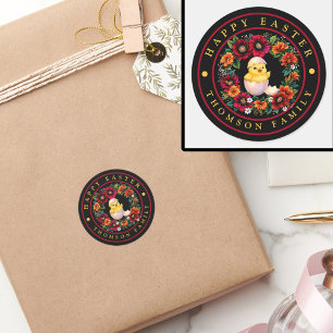 Elegant Personalisiert Happy Oaster Chick und Flor Runder Aufkleber