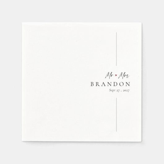 Elegant Personalisiert Minimalistisch Mr. & Mrs. W Serviette (Vorderseite)