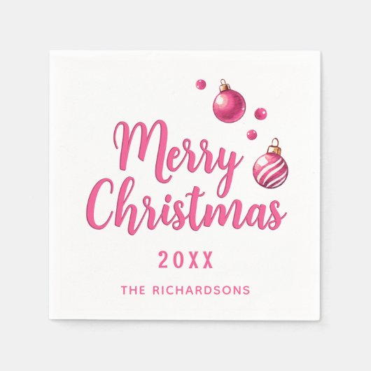 Elegant Personalisiert Simple Pink Frohe Weihnacht Serviette (Vorderseite)