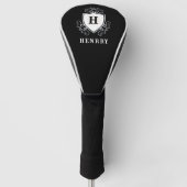 Elegant Personalized Black Initial Name Monogram Golf Headcover (Vorderseite)