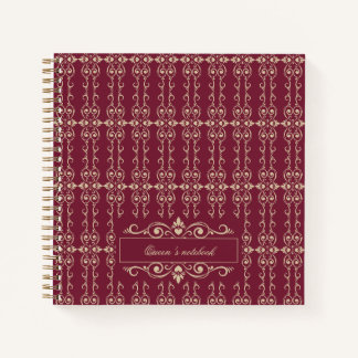 Elegant Personalized Burgundy & Gold Floral Swirl Notizblock