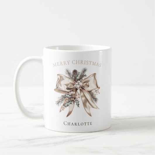 Elegant Personalized Christmas Bow Mug Kaffeetasse (Links)
