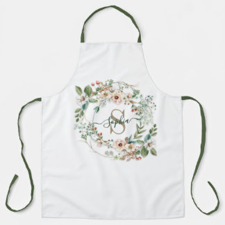 Elegant Personalized Floral Monogram Name Apron Schürze