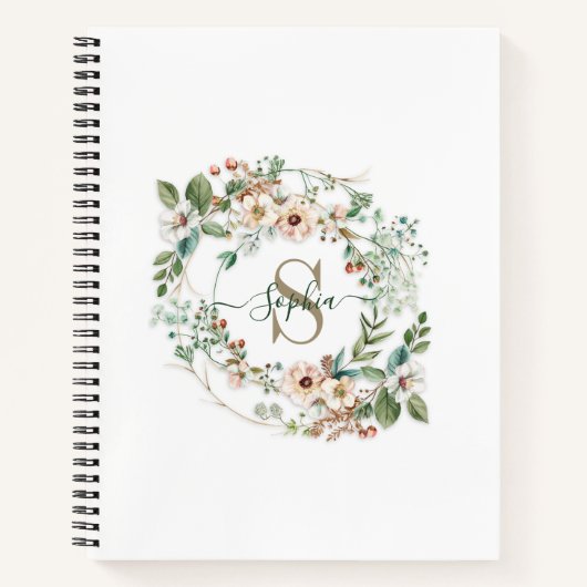 Elegant Personalized Floral Monogram Name Notebook Notizblock (Vorderseite)