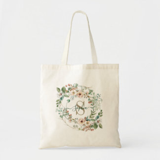 Elegant Personalized Floral Monogram Name Tote Tragetasche