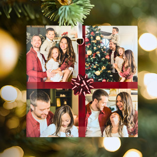 Elegant Personalized Four Photo Collage Gift Trend Ornament Aus Glas