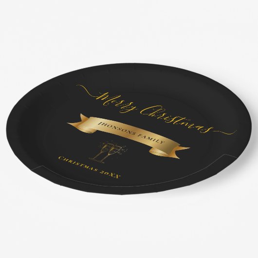 Elegant Personalized Merry Christmas Paper Plates Pappteller (Schrägansicht)