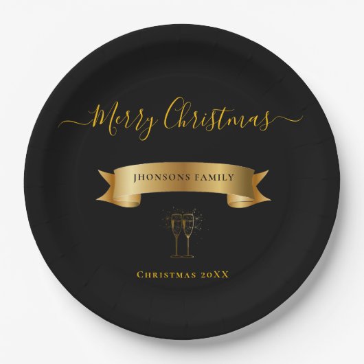 Elegant Personalized Merry Christmas Paper Plates Pappteller (Vorderseite)