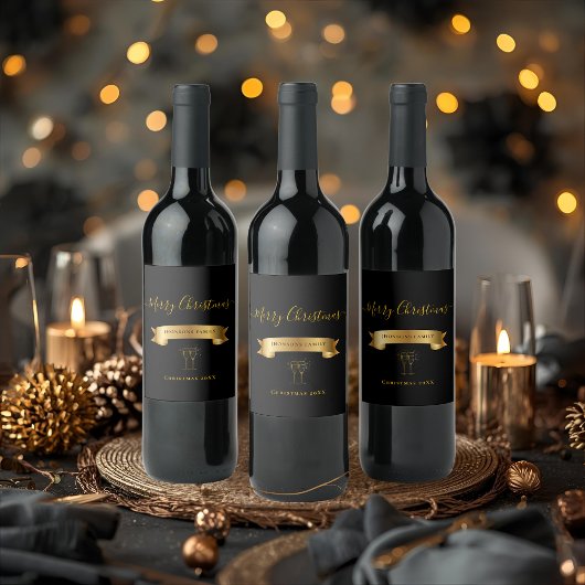 Elegant Personalized Merry Christmas Wine Label Weinetikett