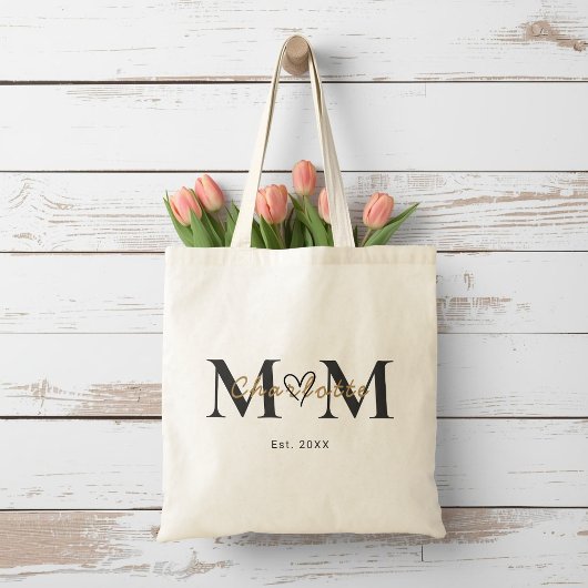 Elegant Personalized Mom Name Est Year Tote Bag Tragetasche