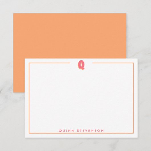 Elegant Personalized Monogram 3D Letter Q Initial Mitteilungskarte (Vorne/Hinten)