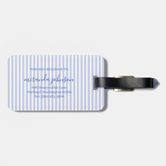 Elegant Personalized Monogram Blue Stripe Gepäckanhänger (Rückseite horizontal)