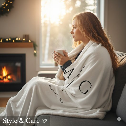 Elegant Personalized Monogram Date Sherpa Blanket Sherpadecke