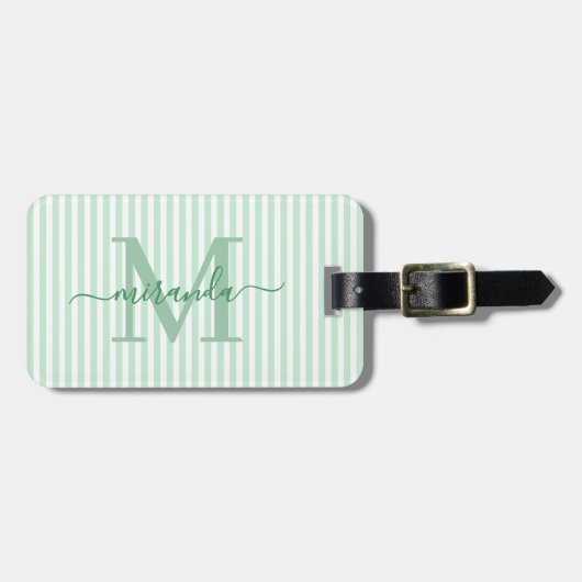Elegant Personalized Monogram Green Stripe Gepäckanhänger (Vorderseite horizontal)
