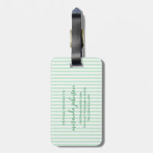 Elegant Personalized Monogram Green Stripe Gepäckanhänger (Rückseite vertikal)
