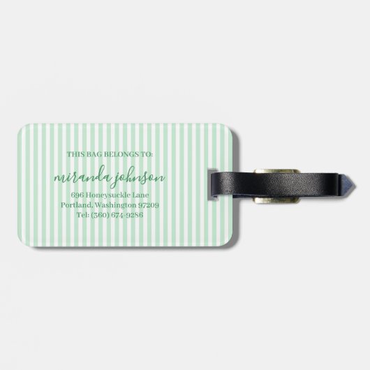 Elegant Personalized Monogram Green Stripe Gepäckanhänger (Rückseite horizontal)