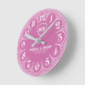 Elegant Personalized Monogram Perfect Gift pink Runde Wanduhr (Winkel)