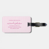 Elegant Personalized Monogram Pink Stripes Gepäckanhänger (Rückseite horizontal)
