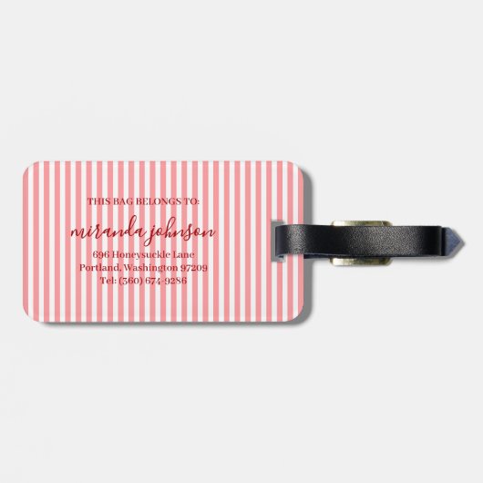 Elegant Personalized Monogram Red Stripe Gepäckanhänger (Rückseite horizontal)