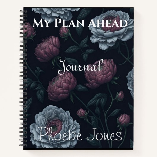Elegant Personalized Name Peonies Journal Notebook Notizblock (Vorderseite)