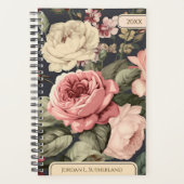Elegant Personalized Pink & Ivory Dark Floral Planer (Vorderseite)