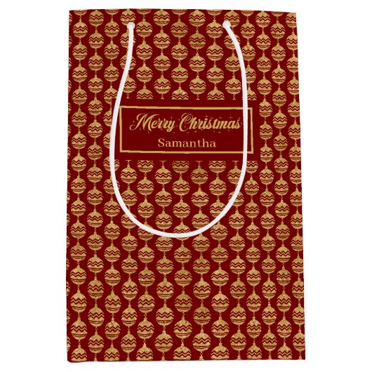 Elegant Personalized Red and Gold Gift Bag Mittlere Geschenktüte (Vorderseite)