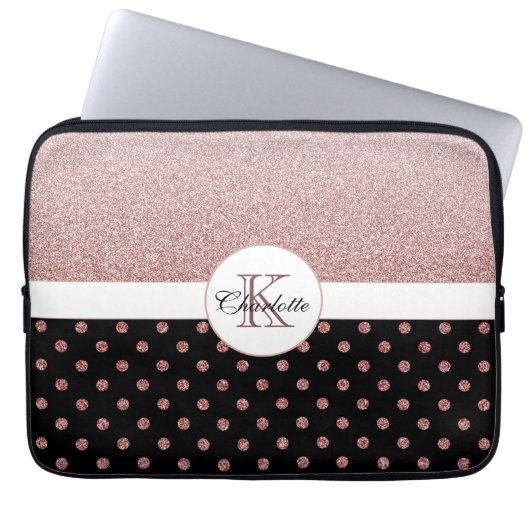 Elegant Personalized Rose Gold Glitter Monogram Laptopschutzhülle (Vorderseite)