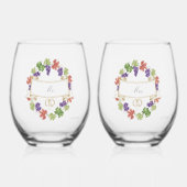 Elegant Personalized Stemless Wine Glass Set of 2 Weinglas Ohne Stiel (Vorderseite)