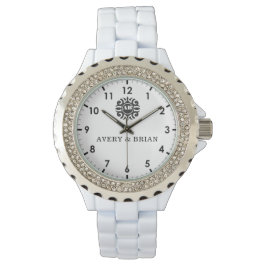 Elegant Personalized White & Black Monogram custom Armbanduhr