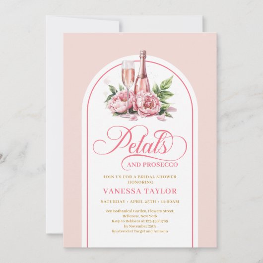 Elegant petals and prosecco blush gold invitation einladung (Vorderseite)