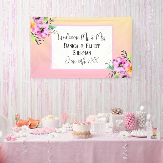 Elegant Petunias Floral Wedding Willkommen Herr un Banner (Party)