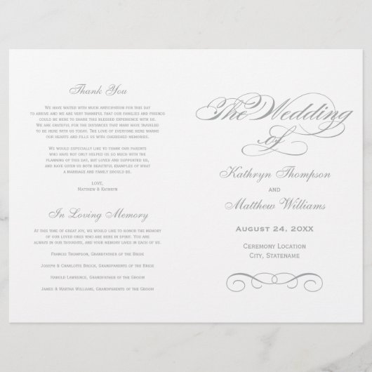 Elegant Pewter Gray Calligraphy Wedding Programs (Vorderseite)