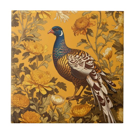 Elegant Pheasant William Morris Inspiriert Fliese (Vorderseite)
