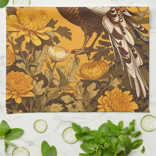 Elegant Pheasant William Morris Inspiriert Geschirrtuch (Gefaltet)